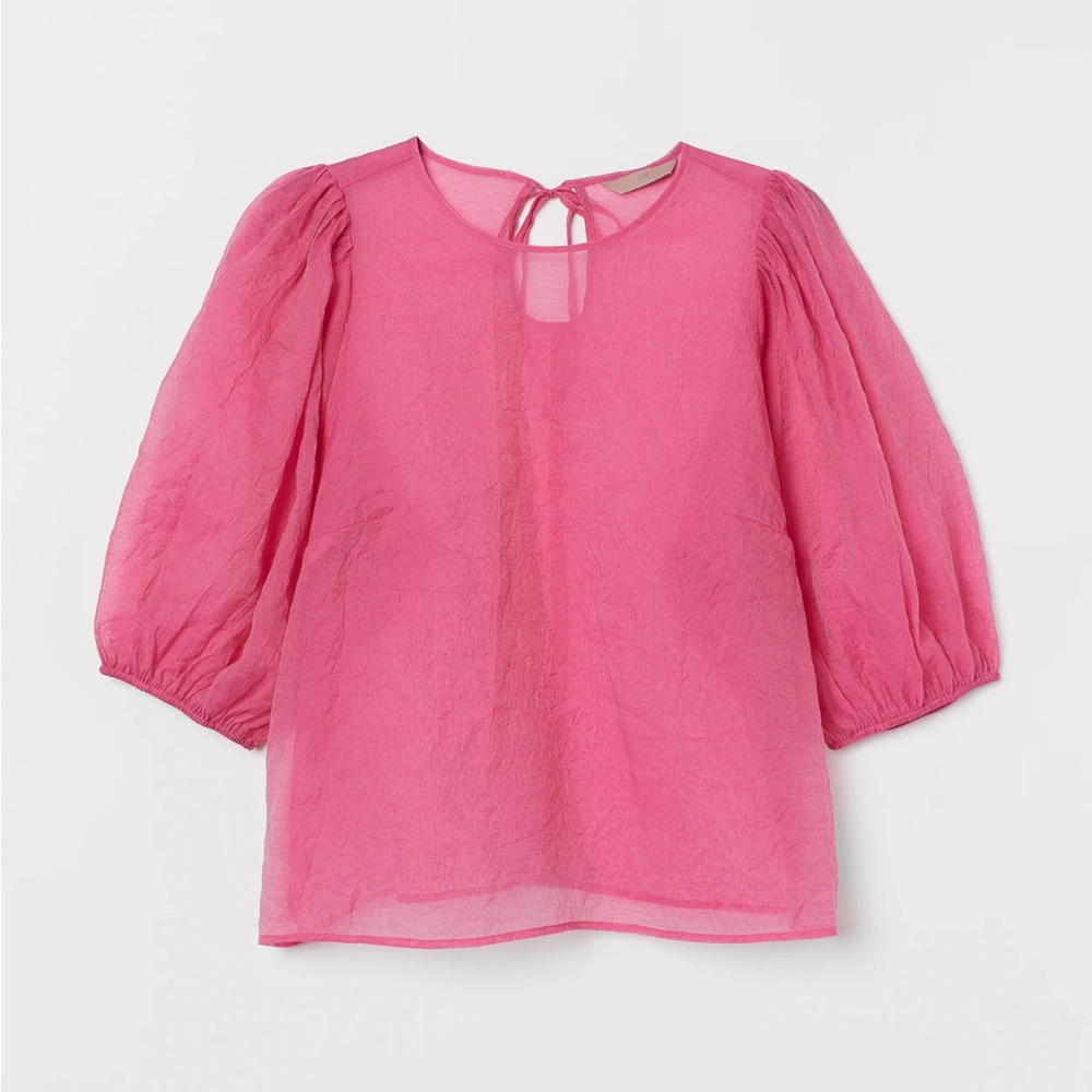 H&M Sheer Puff Sleeve Pink Blouse Top Pink XS-S